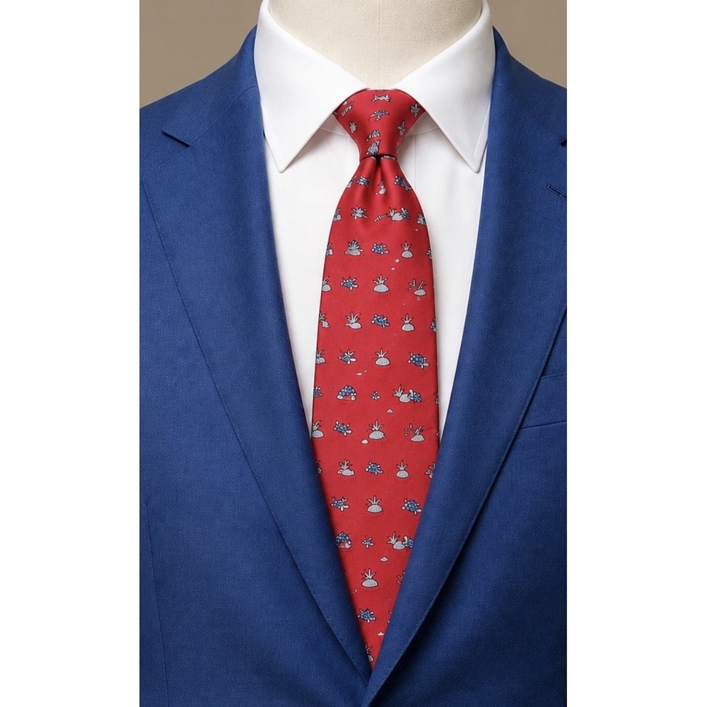 Vintage 1990s Hermès Paris 5198 IA Red Silk Tie Turtle Vegetable Print France